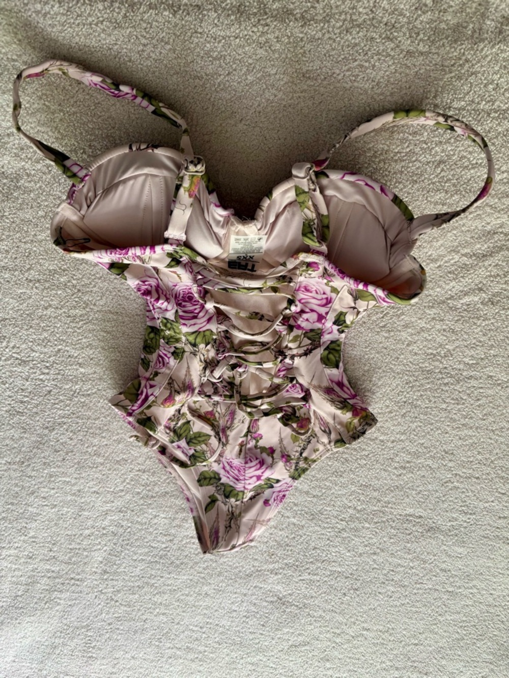 Floral Pink Rose One-Piece Swimsuit with Cutouts - Picture 11 of 12